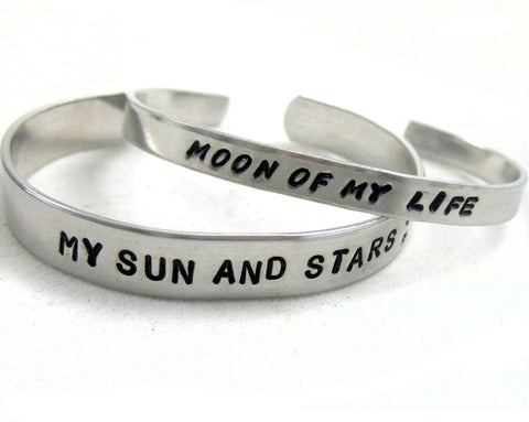 My Sun and Stars, Moon of my Life - [Game of Thrones] Aluminum Handstamped Bracelet Pair