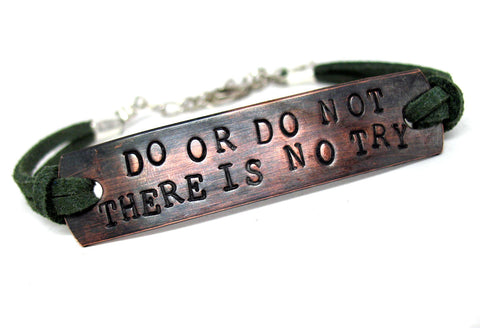 Do, or Do Not - [Star Wars] Antiqued Copper Handstamped ID Bracelet w/Suede Cord