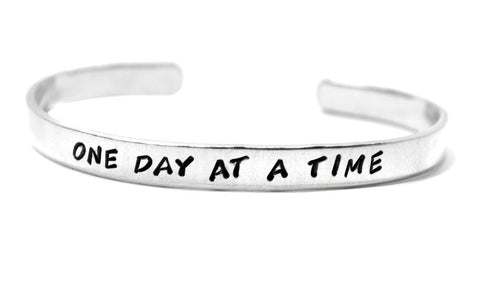 One Day At a Time - Aluminum Handstamped 1/4" Bracelet