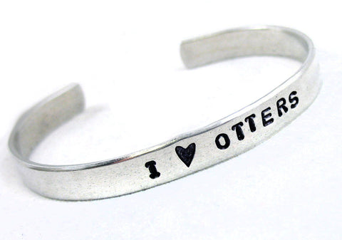 I Heart Otters - Aluminum Handstamped 1/4" Bracelet