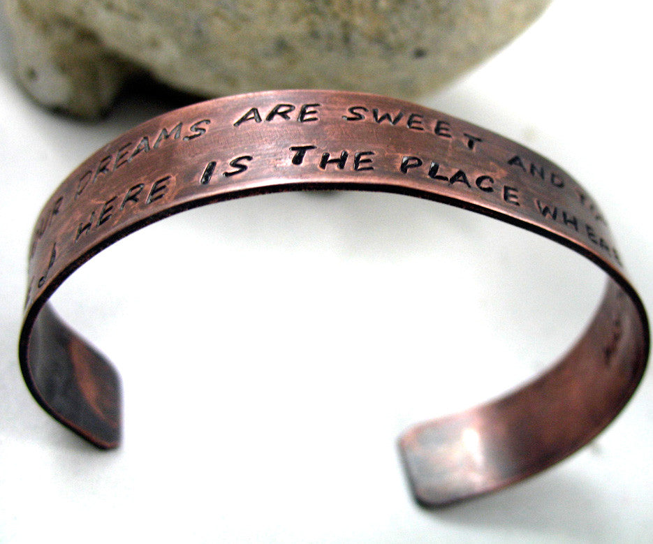 Custom, Handstamped Bracelet -  Antiqued Copper Cuff, 1/2" Wide - Up to Two Lines of Text