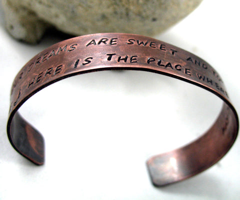 Custom -  Antiqued Copper Handstamped  1/2" Wide Bracelet - Up to Two Lines of Text