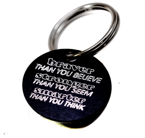 Braver Than You Believe - [Winnie the Pooh] Black Engraved Disc on Sturdy Keyring