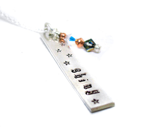 Shiny - [Firefly] Sterling Silver Handstamped Necklace w/Copper Beads & Swarovski Crystal