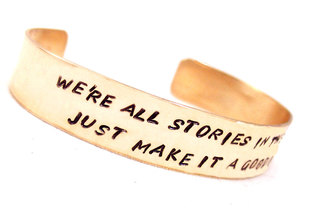 Custom Hand Stamped Golden Brass Bracelet, 1/2" Wide, for Up to Two Lines of Text
