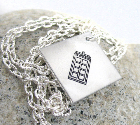 TARDIS symbol - [Doctor Who] Aluminum Handstamped Pendant