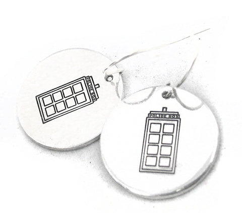 TARDIS symbol - [Doctor Who] Aluminum Handstamped Earrings