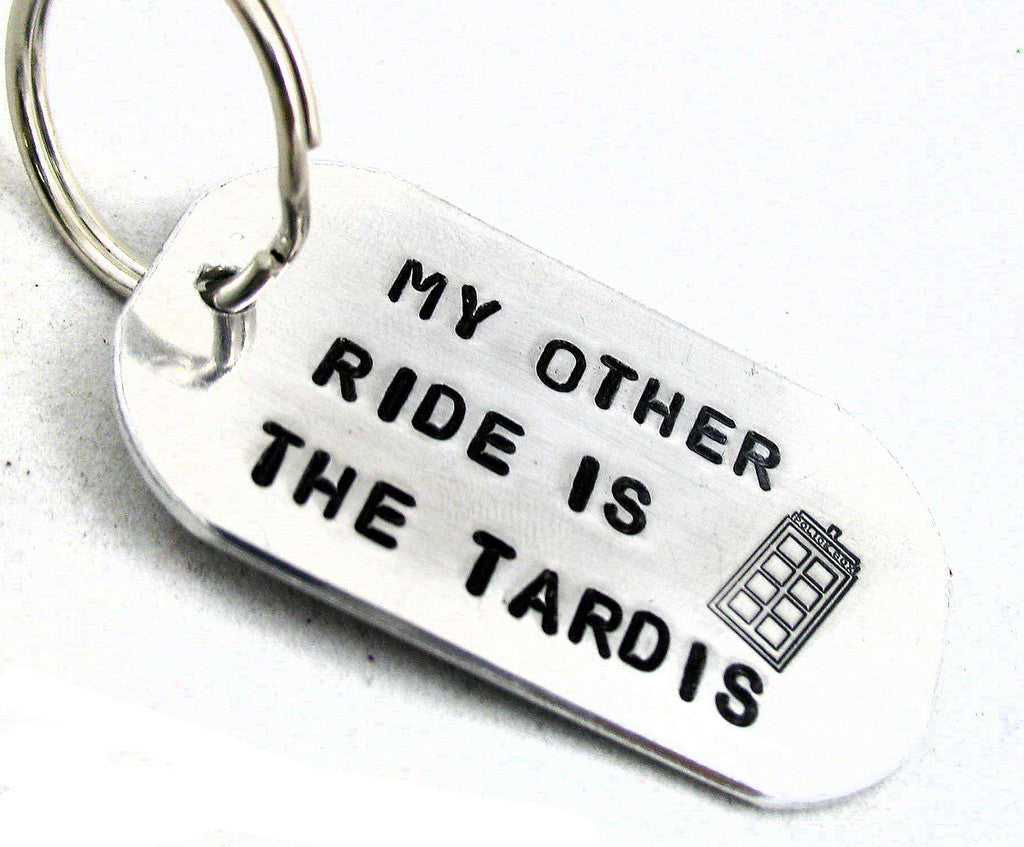 My Other Ride Is the Tardis - Aluminum ID Keychain w/Tardis