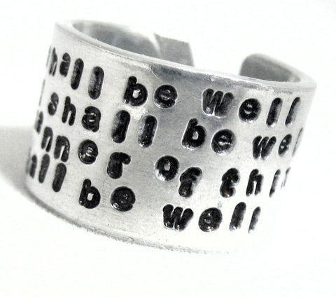All Shall Be Well... - Extra Wide Aluminum Handstamped Ring
