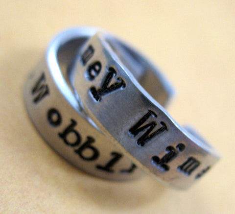 Wibbly Wobbly Timey Wimey - [Doctor Who] Aluminum Handstamped Ring Pair